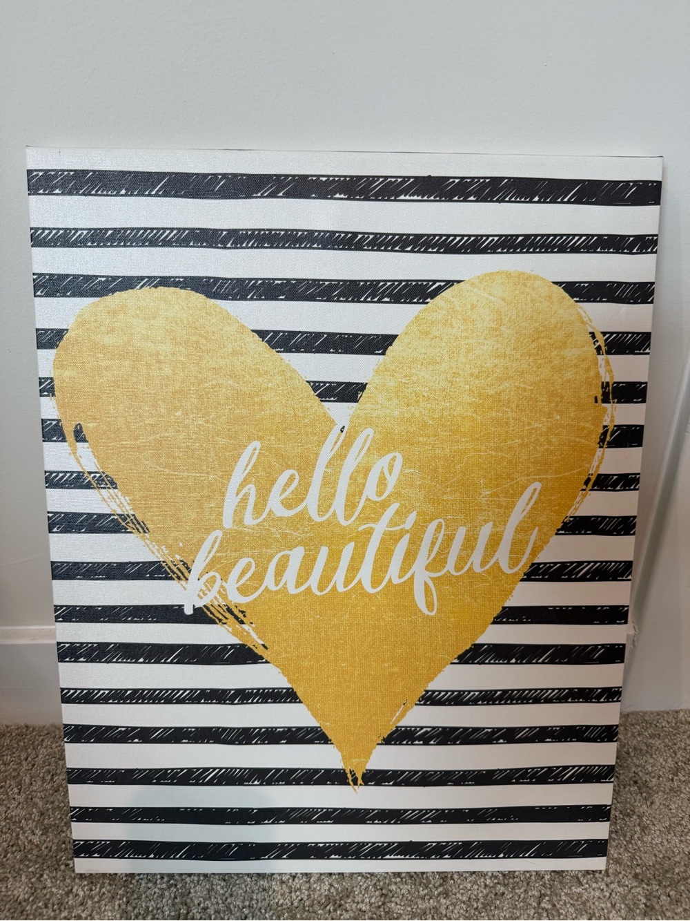 Hello Beautiful Gold Heart Wall Art - Home Wall Decor